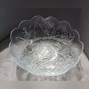 Vintage Indiana Glass Rose Bowl Embossed Pressed Floral Fruit Kim Indonesia